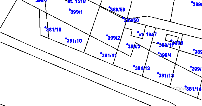 Parcela st. 381/11 v KÚ Stod, Katastrální mapa