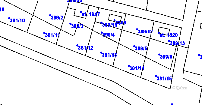 Parcela st. 381/13 v KÚ Stod, Katastrální mapa