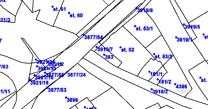 Parcela st. 383 v KÚ Stod, Katastrální mapa