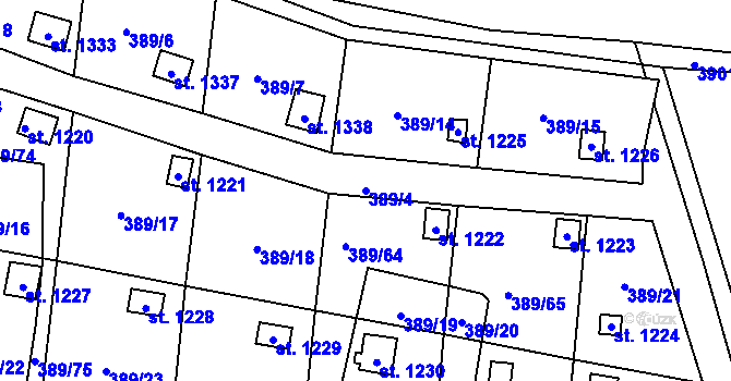 Parcela st. 389/4 v KÚ Stod, Katastrální mapa