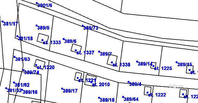 Parcela st. 389/7 v KÚ Stod, Katastrální mapa