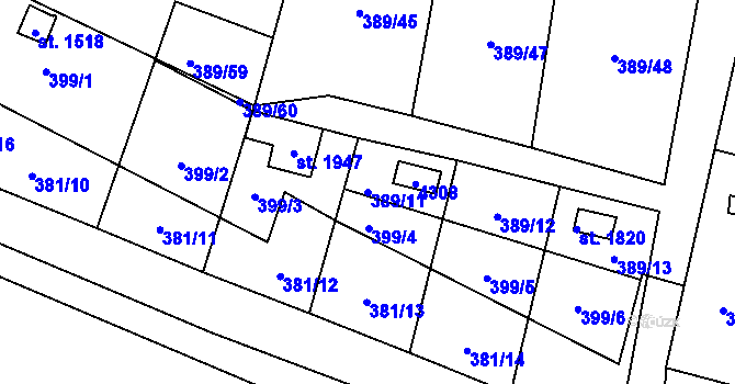 Parcela st. 389/11 v KÚ Stod, Katastrální mapa