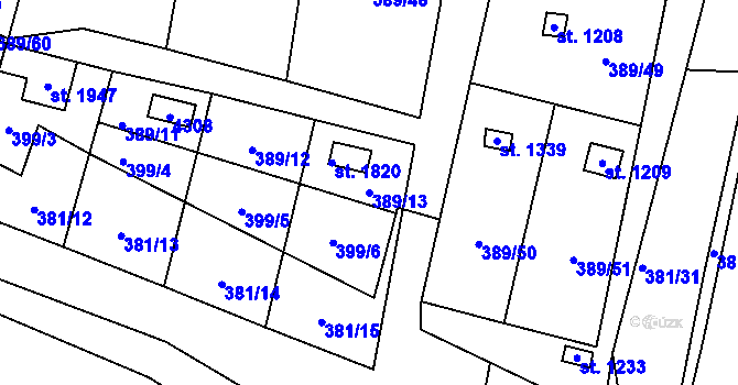 Parcela st. 389/13 v KÚ Stod, Katastrální mapa