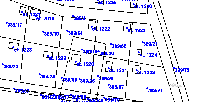 Parcela st. 389/20 v KÚ Stod, Katastrální mapa