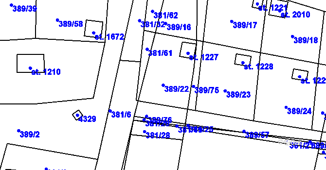 Parcela st. 389/22 v KÚ Stod, Katastrální mapa