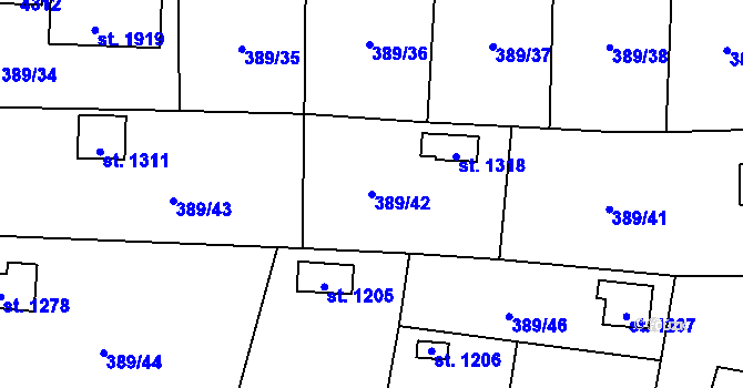 Parcela st. 389/42 v KÚ Stod, Katastrální mapa