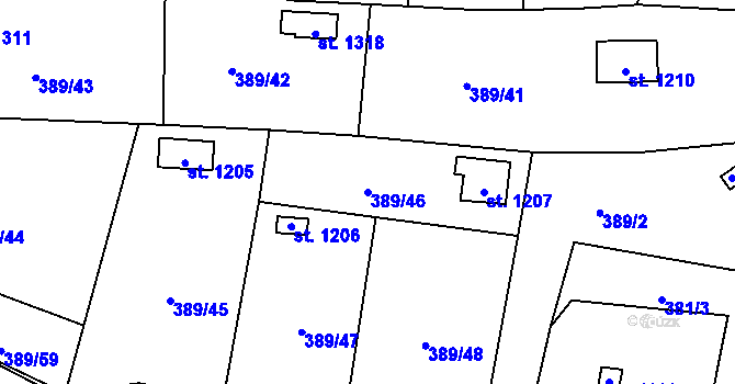Parcela st. 389/46 v KÚ Stod, Katastrální mapa