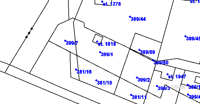 Parcela st. 399/1 v KÚ Stod, Katastrální mapa