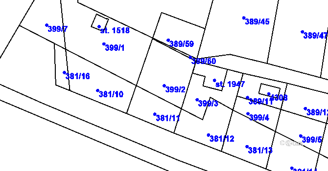 Parcela st. 399/2 v KÚ Stod, Katastrální mapa