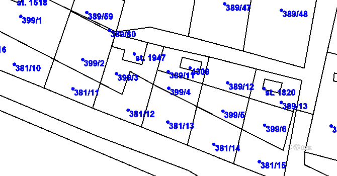 Parcela st. 399/4 v KÚ Stod, Katastrální mapa