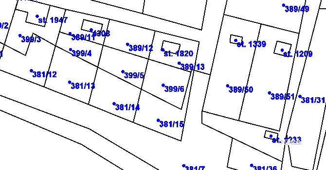 Parcela st. 399/6 v KÚ Stod, Katastrální mapa