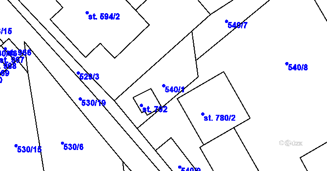 Parcela st. 540/1 v KÚ Stod, Katastrální mapa