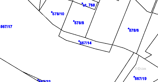 Parcela st. 567/14 v KÚ Stod, Katastrální mapa