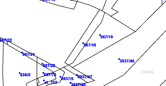 Parcela st. 567/18 v KÚ Stod, Katastrální mapa