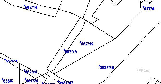 Parcela st. 567/19 v KÚ Stod, Katastrální mapa