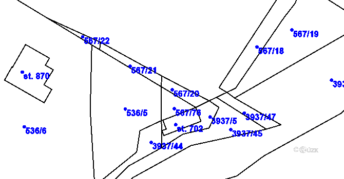 Parcela st. 567/20 v KÚ Stod, Katastrální mapa