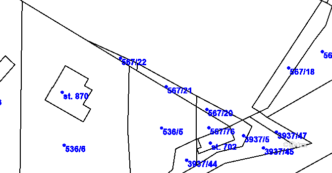 Parcela st. 567/21 v KÚ Stod, Katastrální mapa