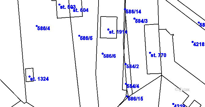 Parcela st. 586/6 v KÚ Stod, Katastrální mapa