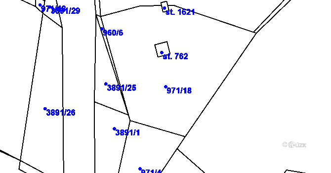 Parcela st. 971/18 v KÚ Stod, Katastrální mapa