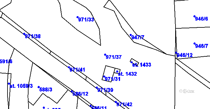 Parcela st. 971/37 v KÚ Stod, Katastrální mapa