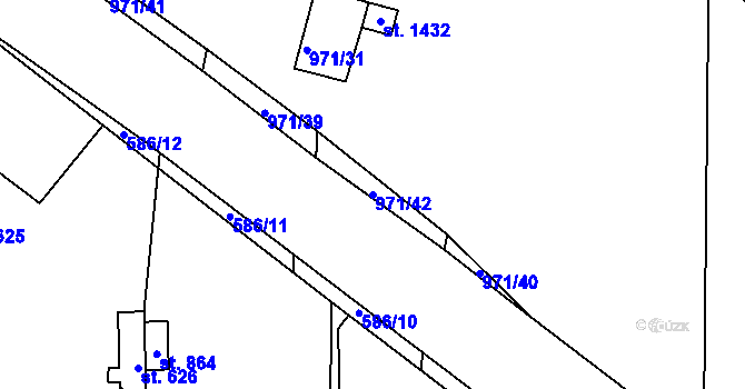 Parcela st. 971/42 v KÚ Stod, Katastrální mapa