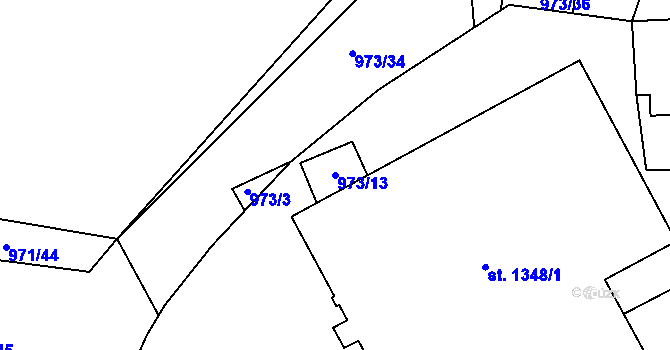Parcela st. 973/13 v KÚ Stod, Katastrální mapa