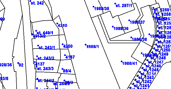 Parcela st. 1988/1 v KÚ Stod, Katastrální mapa