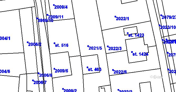 Parcela st. 2021/5 v KÚ Stod, Katastrální mapa