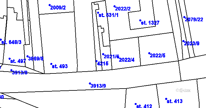 Parcela st. 2021/6 v KÚ Stod, Katastrální mapa