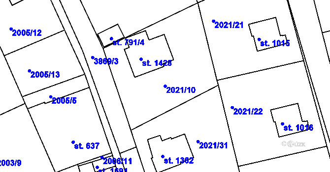 Parcela st. 2021/10 v KÚ Stod, Katastrální mapa