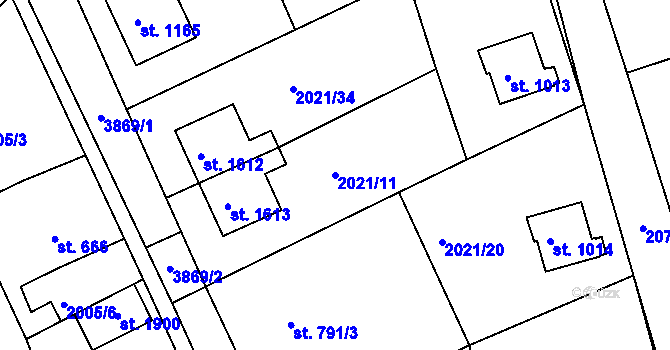 Parcela st. 2021/11 v KÚ Stod, Katastrální mapa