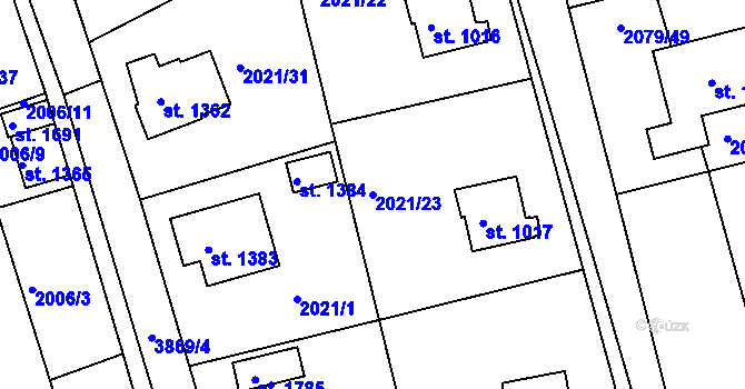 Parcela st. 2021/23 v KÚ Stod, Katastrální mapa