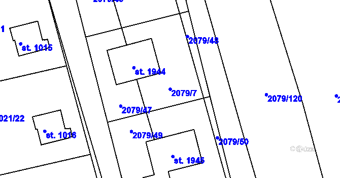 Parcela st. 2079/7 v KÚ Stod, Katastrální mapa