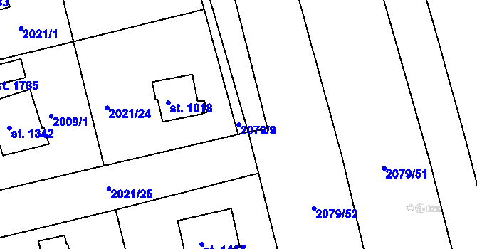 Parcela st. 2079/9 v KÚ Stod, Katastrální mapa