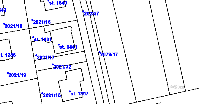 Parcela st. 2079/17 v KÚ Stod, Katastrální mapa