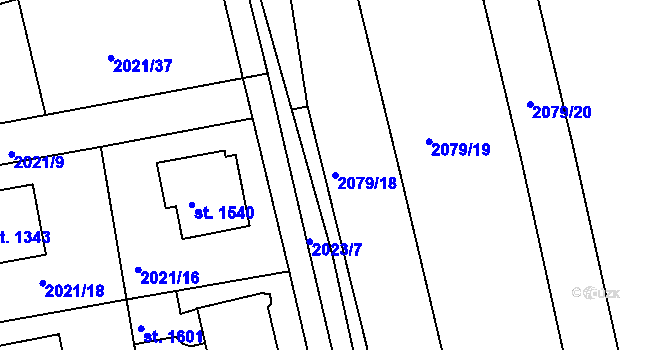 Parcela st. 2079/18 v KÚ Stod, Katastrální mapa