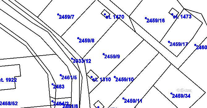 Parcela st. 2459/9 v KÚ Stod, Katastrální mapa
