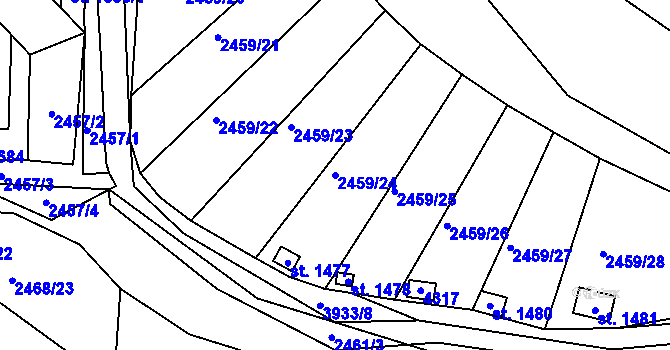Parcela st. 2459/24 v KÚ Stod, Katastrální mapa