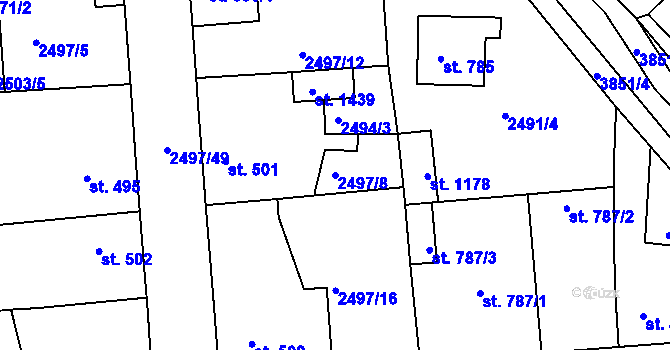 Parcela st. 2497/8 v KÚ Stod, Katastrální mapa