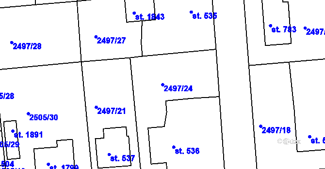 Parcela st. 2497/24 v KÚ Stod, Katastrální mapa