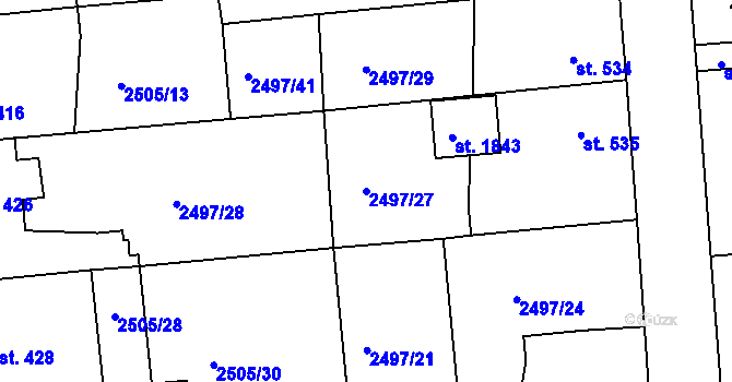 Parcela st. 2497/27 v KÚ Stod, Katastrální mapa