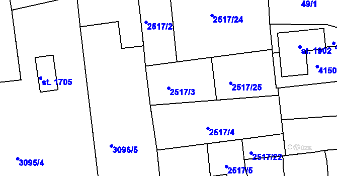 Parcela st. 2517/3 v KÚ Stod, Katastrální mapa