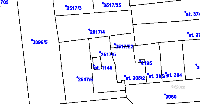 Parcela st. 2517/5 v KÚ Stod, Katastrální mapa