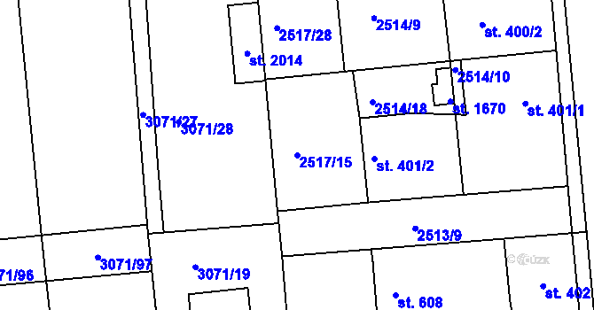 Parcela st. 2517/15 v KÚ Stod, Katastrální mapa