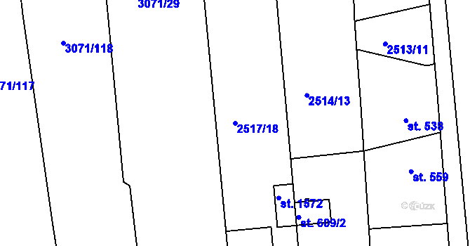 Parcela st. 2517/18 v KÚ Stod, Katastrální mapa