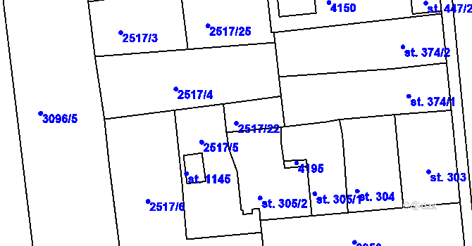 Parcela st. 2517/22 v KÚ Stod, Katastrální mapa