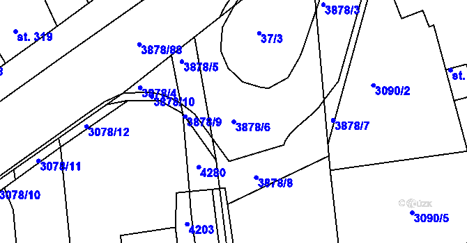 Parcela st. 3878/6 v KÚ Stod, Katastrální mapa