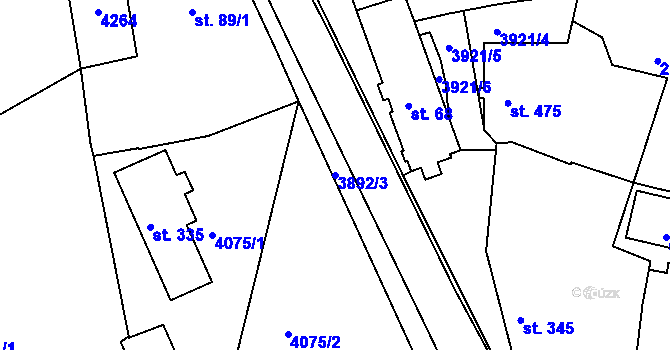 Parcela st. 3892/3 v KÚ Stod, Katastrální mapa