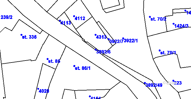 Parcela st. 3892/6 v KÚ Stod, Katastrální mapa