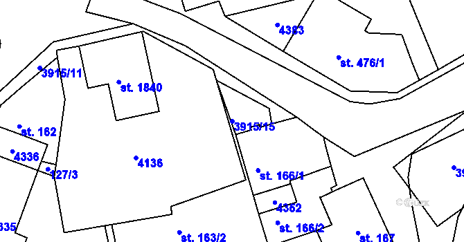 Parcela st. 3915/15 v KÚ Stod, Katastrální mapa